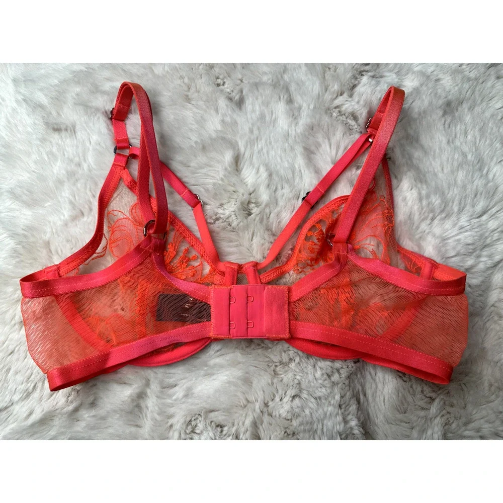 Honey Birdette MARIVIE🌸🩷 Neon Pink Floral Lace Bra 32D